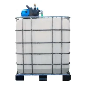 Citerne eau de pluie blanc nettoyé de 1000 litres avec cage galvanisée, pompe, vanne et pallete en plastique ou metal. imagine-principal